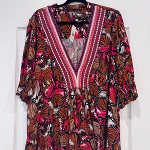 Bl^nk London x Anthropologie STEPHANIE Red Brown Butterfly Tunic Top Size 2X NWT
